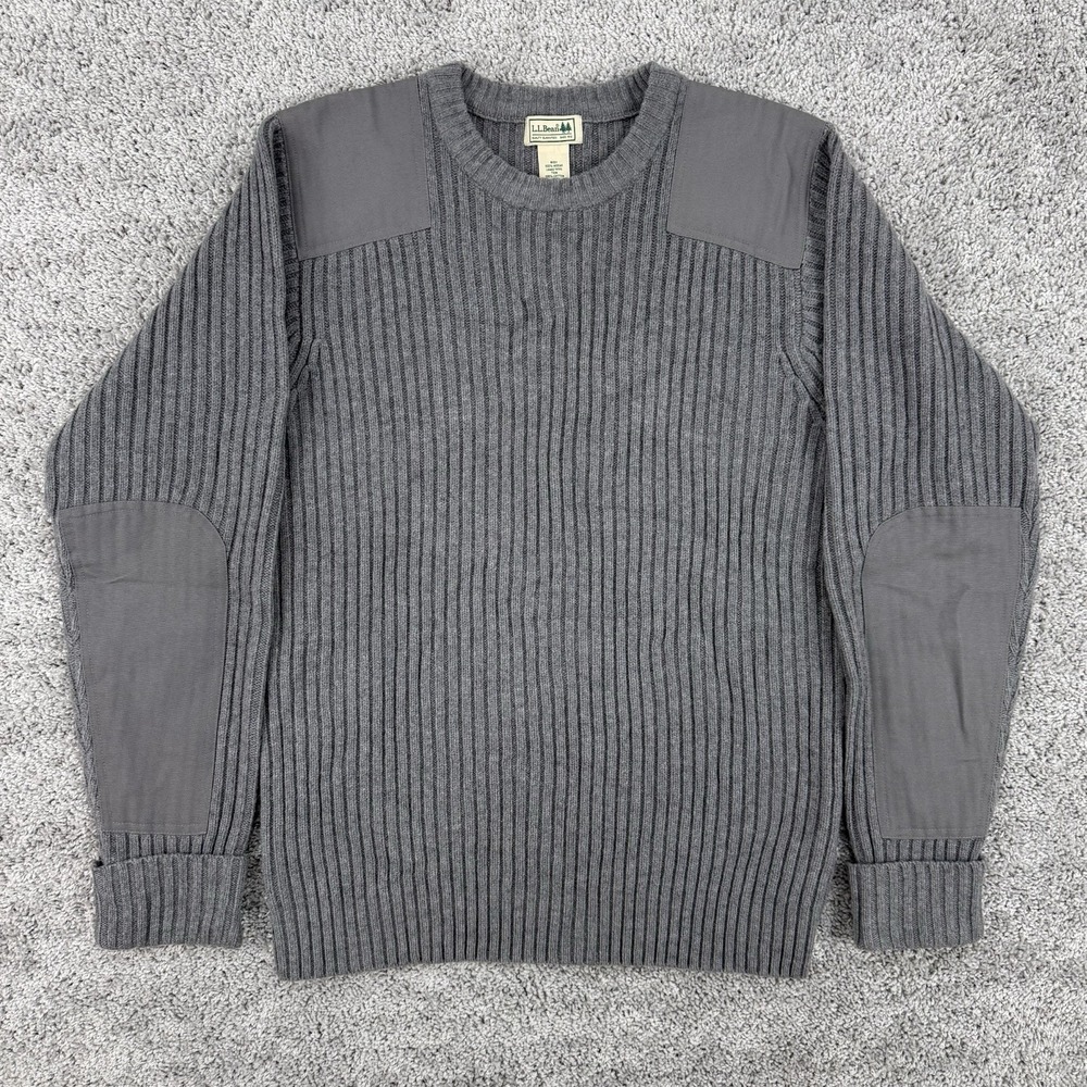 LL Bean Commando Sweater Men's L-REG 100%‎ Merino Lambswool Shoulder/Elbow Patch